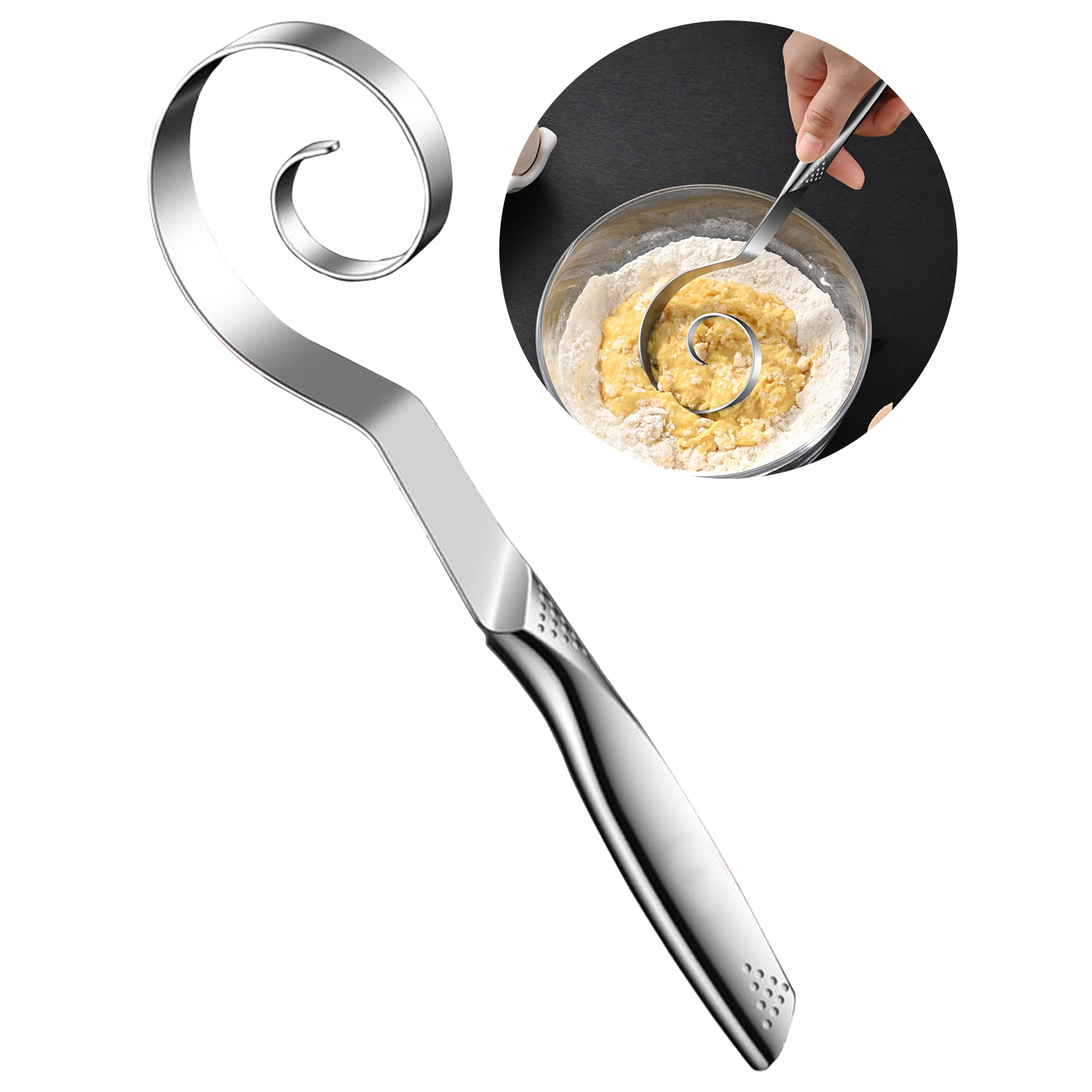 Danish Pancake Pan - Pengaduk Adonan Roti Stainless Steel Genggam,