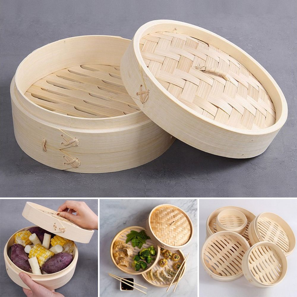 Bao Steamer Bamboo - Keranjang Kukus Bambu Cina dengan Tutup,