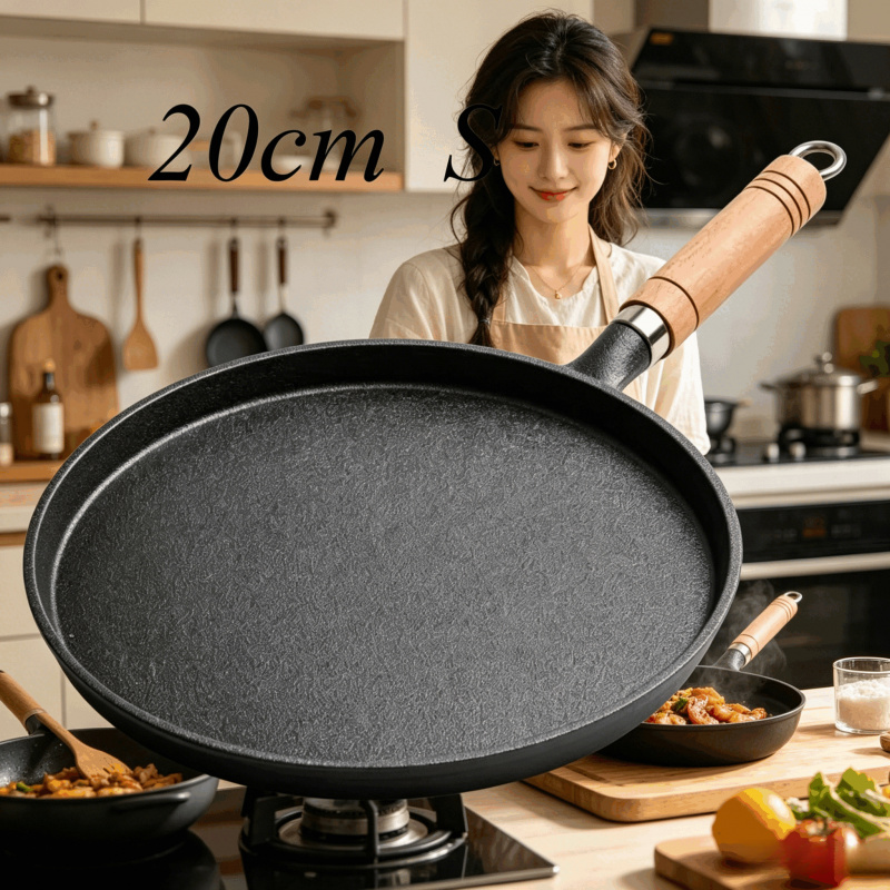 Egg Waffle Pan - Wajan Besi Cor 20cm Gagang Kayu